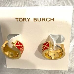 Tory Burch Red and Gold Enamel Hoops.New
